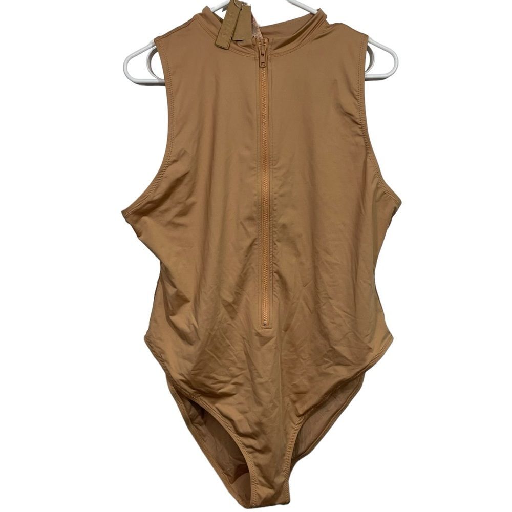 NWT Skims Ochre Nude Zip Front Sleeveless Swimsuit